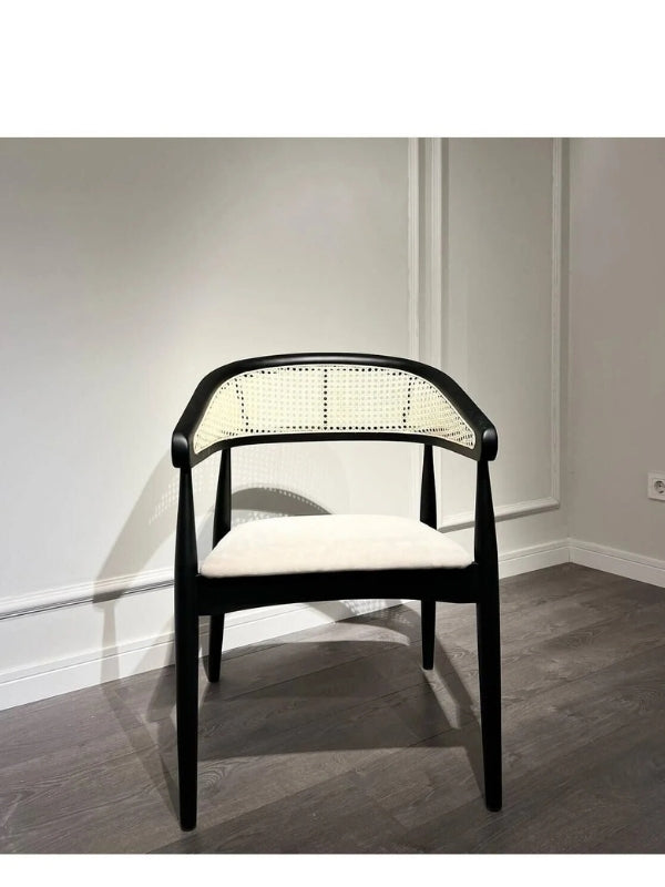 Gazel Hazeranlı Ahşap Bohem Sandalye - Doğal Hasır Sandalye | Estela Design