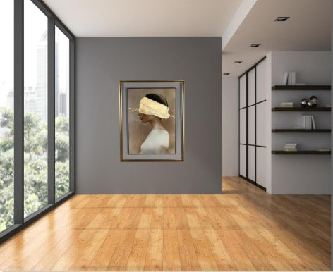 Cam Paspartulu Varaklı Modern Kadın Portresi - El Yapımı Kabartmalı Çerçeveli Duvar Dekorasyonu | Estela Design