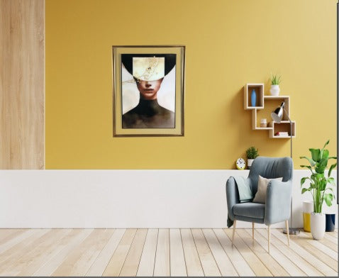 Cam Paspartulu Varaklı Modern Kadın Portresi 75x105 - El Yapımı Rölyef Dokulu Tablo | Estela Design