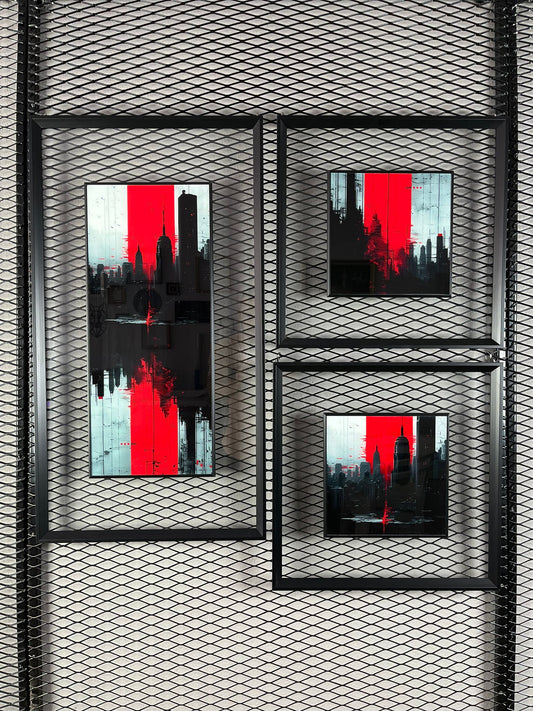 Cam Paspartulu Varaklı 3'lü Tablo Seti - El Yapımı Rölyef Dokulu Duvar Dekorasyonu | Estela Design