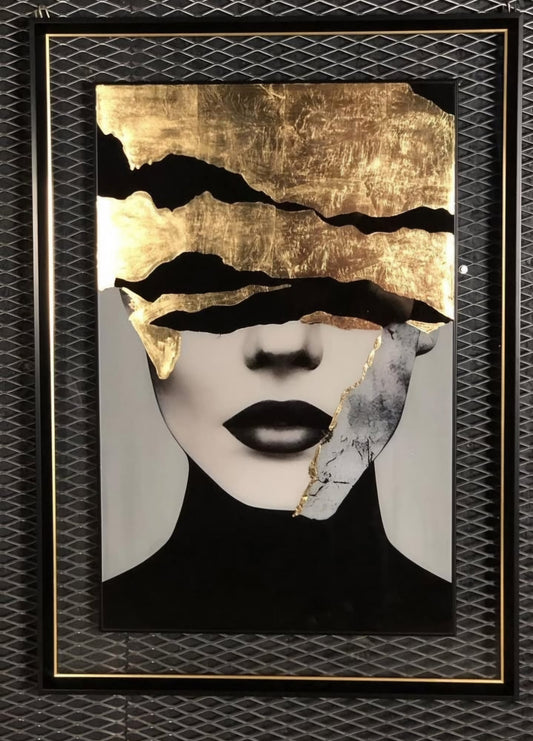 Cam Paspartulu Varaklı Modern Kadın Portresi - El Yapımı Kabartmalı Tablo | Estela Design