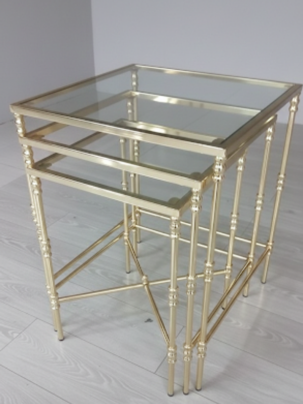 Torna Detaylı 3'lü Zigon Sehpa Parlak Gold