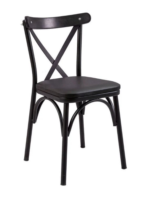 Thonet Metal Ayaklı Ahşap  Çapraz Sırtlı Sandalye