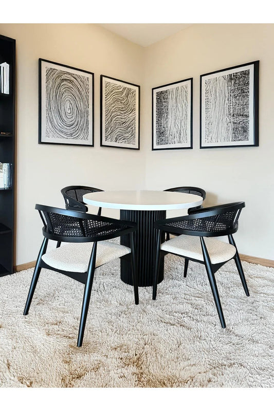 Gazel Hazeranlı Ahşap Bohem Sandalye - Doğal Hasır Sandalye | Estela Design