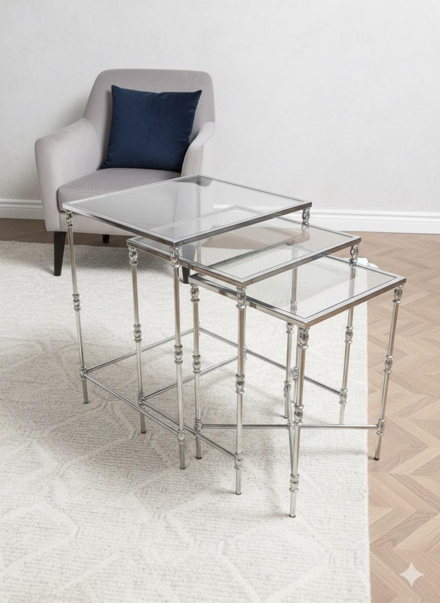 Torna Detaylı Gümüş 3'lü Zigon Sehpa