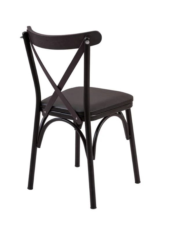 Thonet Metal Ayaklı Ahşap  Çapraz Sırtlı Sandalye