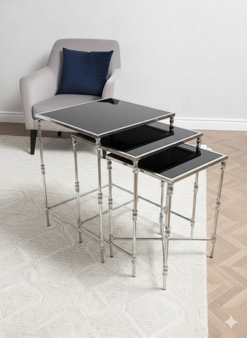 Torna Detaylı Gümüş 3'lü Zigon Sehpa