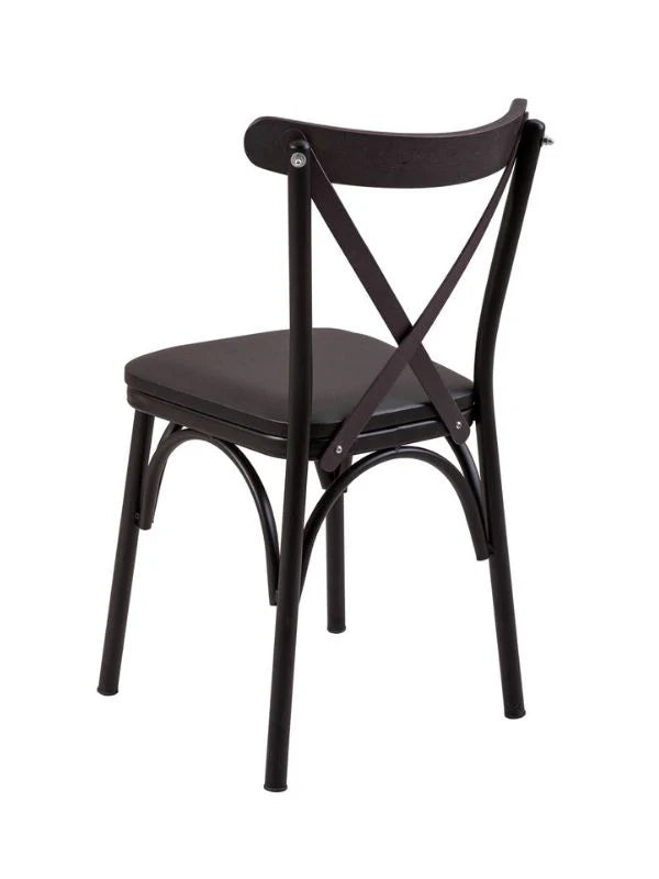 Thonet Metal Ayaklı Ahşap  Çapraz Sırtlı Sandalye