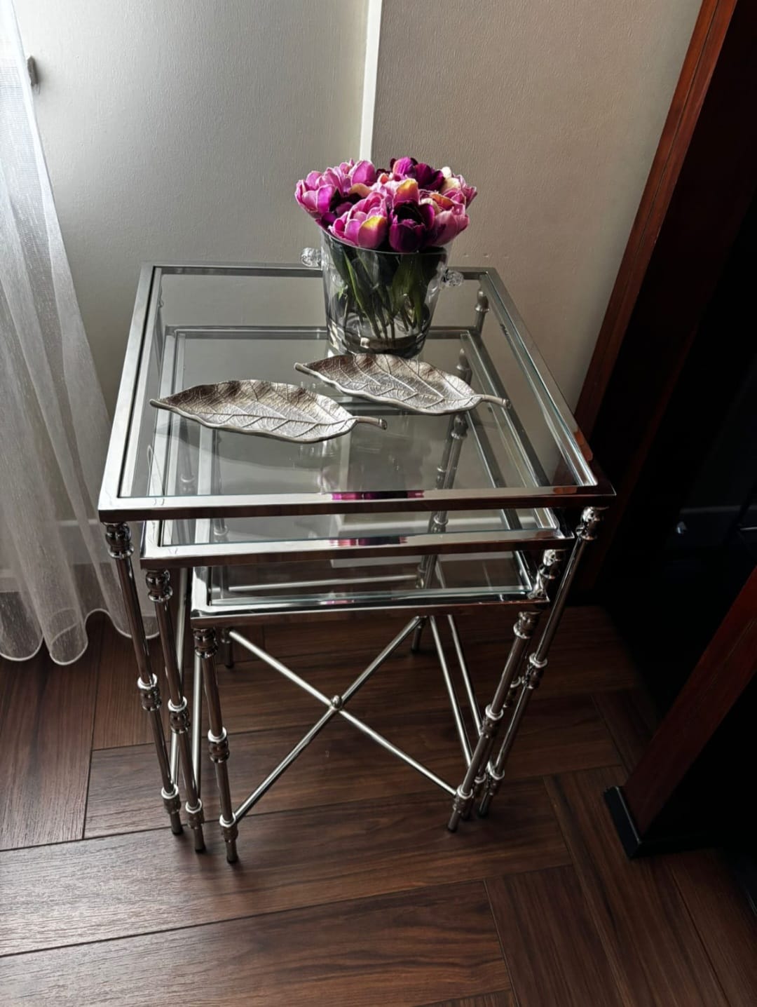 Torna Detaylı Gümüş 3'lü Zigon Sehpa