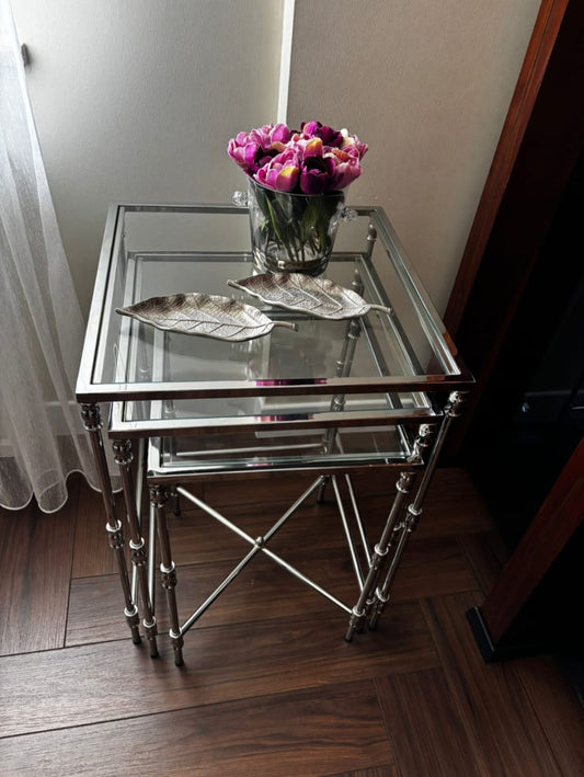 Torna Detaylı Gümüş 3'lü Zigon Sehpa