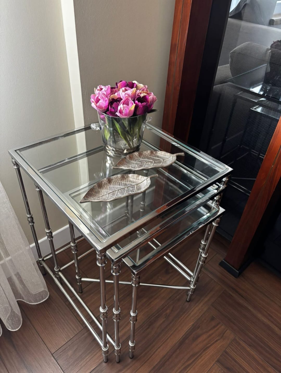 Torna Detaylı Gümüş 3'lü Zigon Sehpa