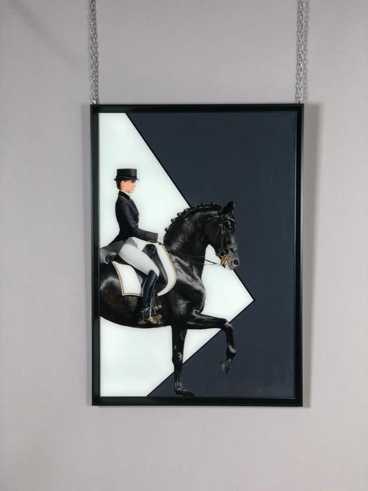 Cam Paspartulu Soyut Modern At ve Binici Tablo 2'li set