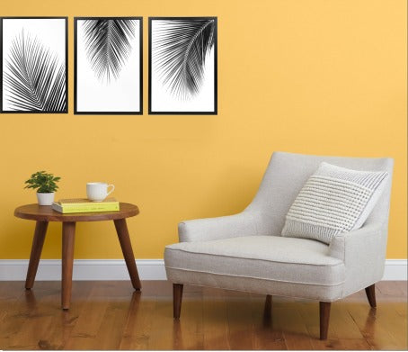 Cam Paspartulu Soyut Minimalist Yaprak Desenli 3’lü Tablo Seti – Siyah Beyaz