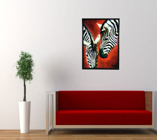 Cam Paspartulu Soyut Zebra Portre Tablo