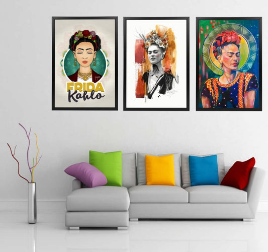 Cam Paspartulu Soyut Renkli Frida Kahlo 3'lü set
