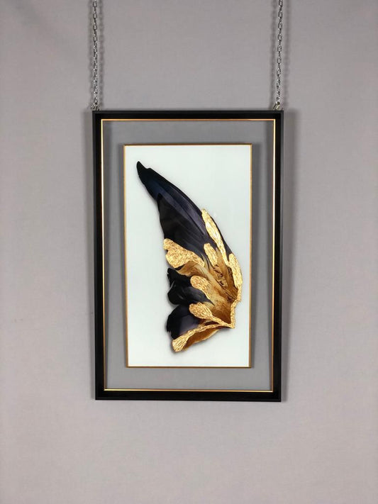 Cam Paspartulu Varaklı Kelebek Tablo Takım 55x85 - El Yapımı Rölyef Dokulu İkili Set | Estela Design