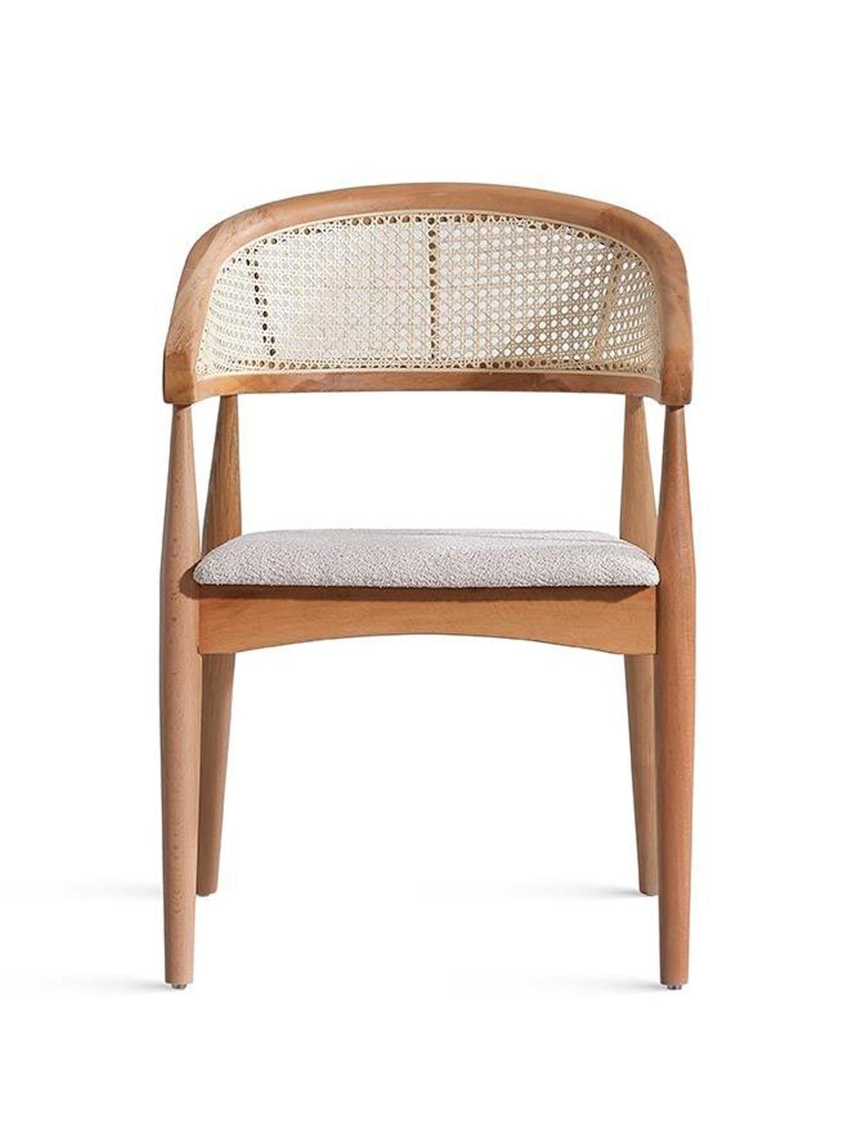 Gazel Hazeranlı Ahşap Bohem Sandalye - Naturel Hasır Sandalye | Estela Design