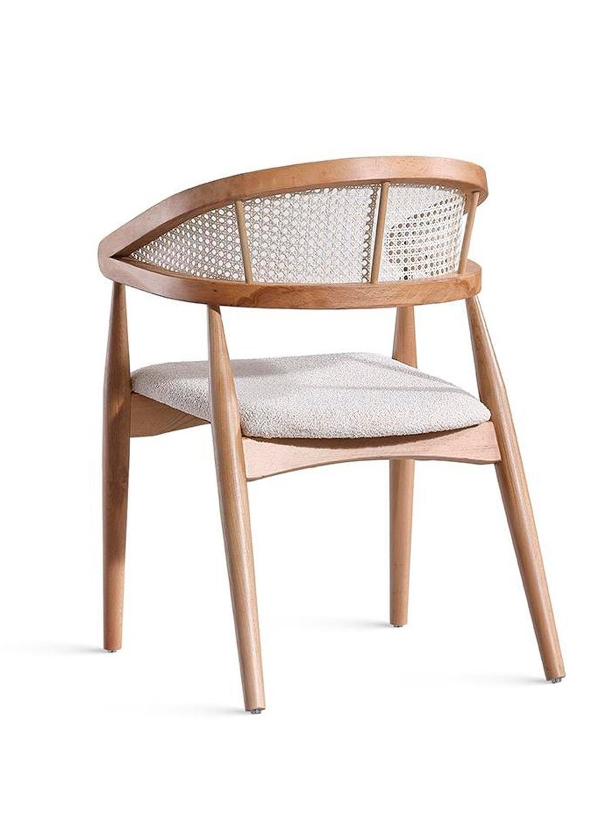 Gazel Hazeranlı Ahşap Bohem Sandalye - Naturel Hasır Sandalye | Estela Design