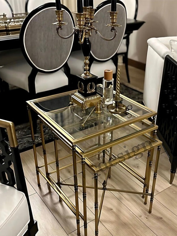 Torna Detaylı 3lü Kare X Zigon Sehpa - Modern Salon Sehpası | Estela Design