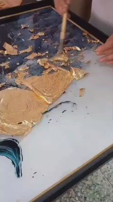 Cam Paspartulu Varaklı Dijital Tablo 75x105 - El Yapımı Rölyef Dokulu Gold Detaylı | Estela Design