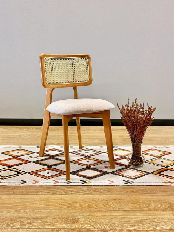 Zion Hazeranlı Orijinal Hasır Sandalye - Masif Ahşap Sandalye | Estela Design