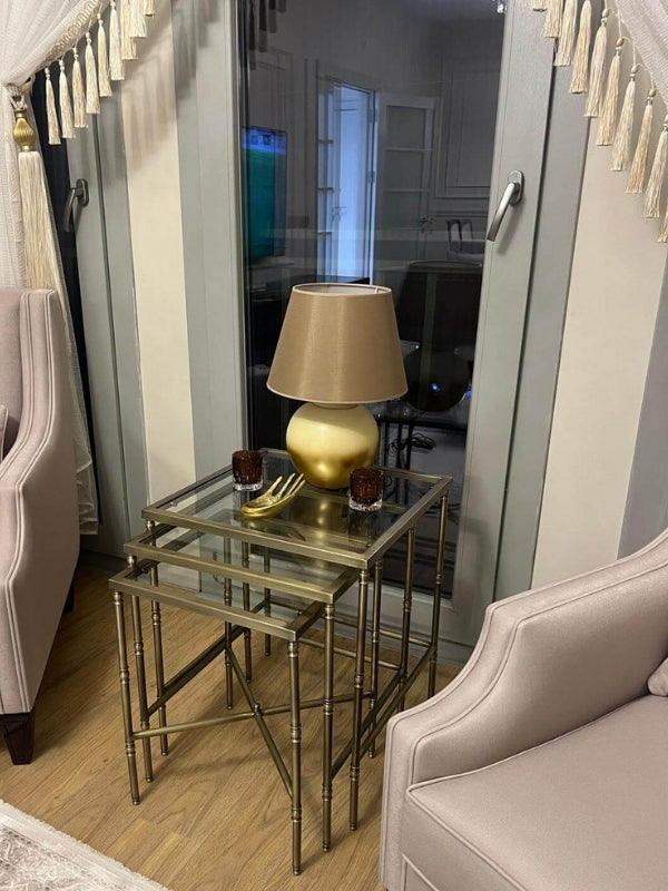 Torna Detaylı 3lü Kare X Zigon Sehpa - Modern Salon Sehpası | Estela Design