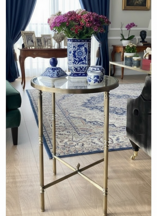 Torna Detaylı Pirinç Eskitme X Yan Sehpa