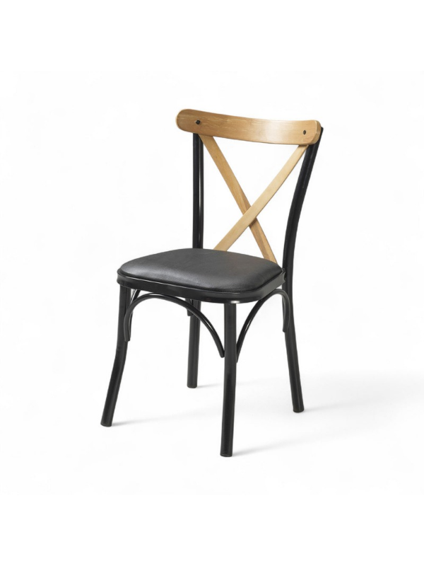 Thonet Metal Ayaklı Ahşap  Çapraz Sırtlı Sandalye